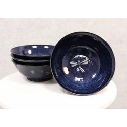 Ebros Gift Made in Japan Blue Dragonfly Pasta Salad Soup Cereal Rice Ceramic Bowls Set of 4