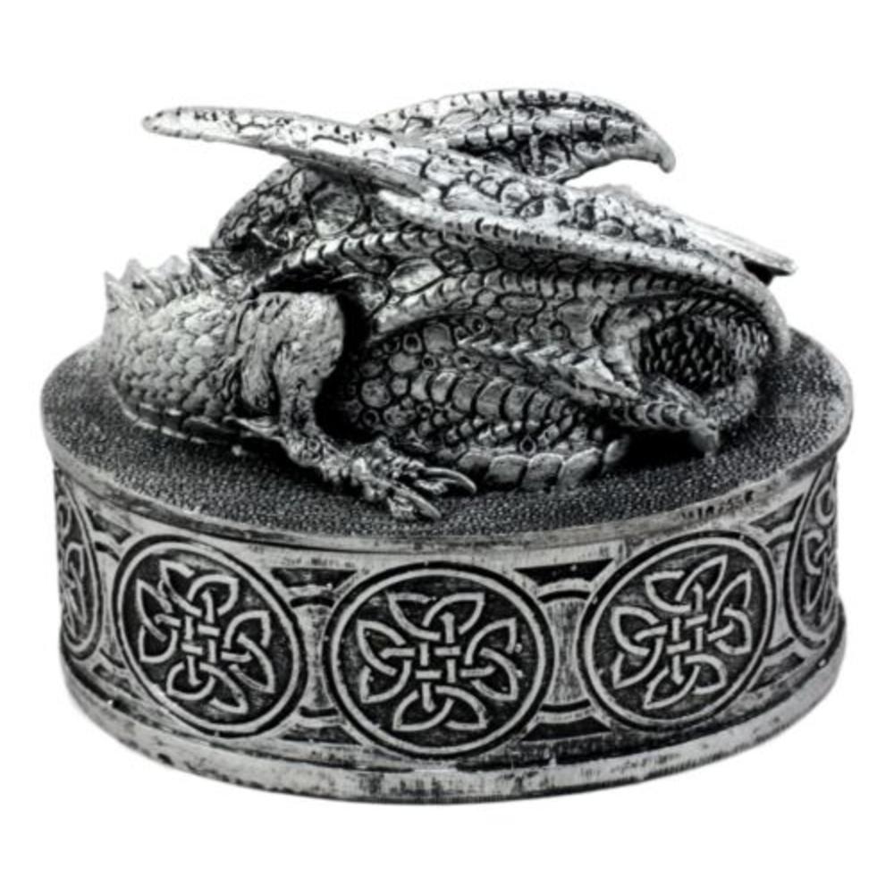 Ebros Gift Oval Celtic Knotwork Mythical Sleeping Dragon Decorative Box Trinket Jewelry Box