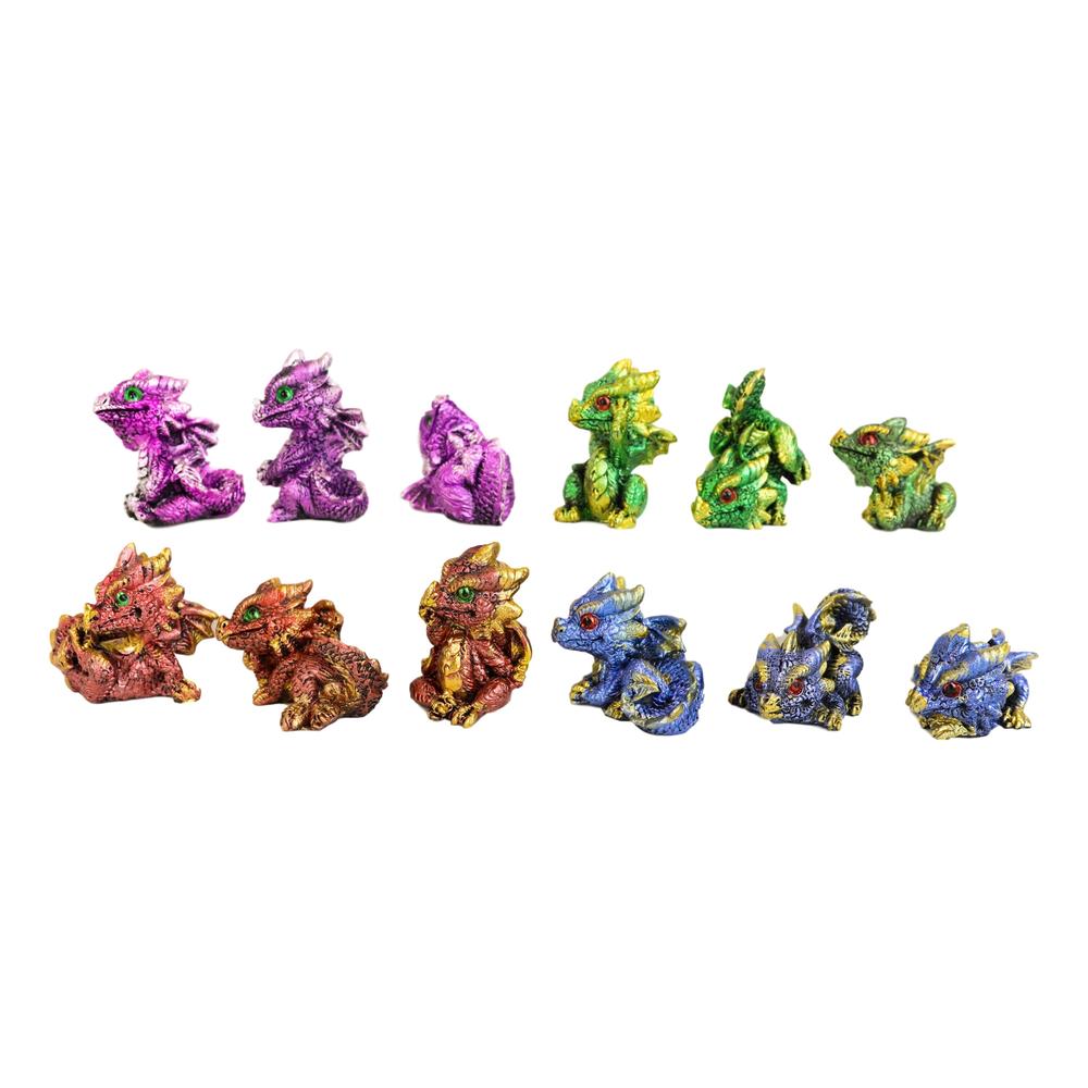 Ebros Gift Set of 12 Metallic Red Green Purple Blue Baby Wyrmling Dragons Mini Figurines