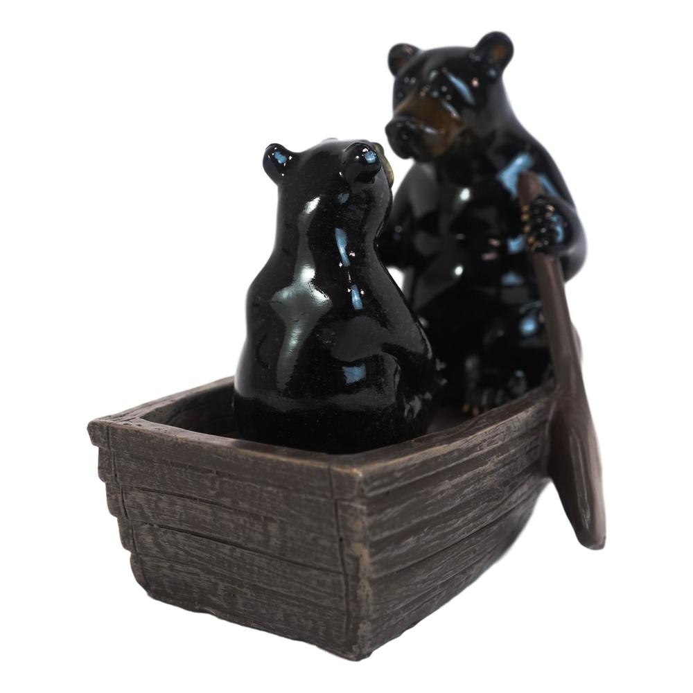 Ebros Gift Western Rustic Black Bears Father and Son Family Rowing Canoe Boat Figurine