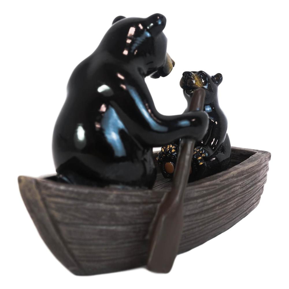 Ebros Gift Western Rustic Black Bears Father and Son Family Rowing Canoe Boat Figurine