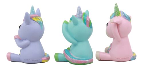 Ebros Gift Whimsical See Hear Speak No Evil Rainbow Unicorn Figurine Set Of Three 2.75"Tall