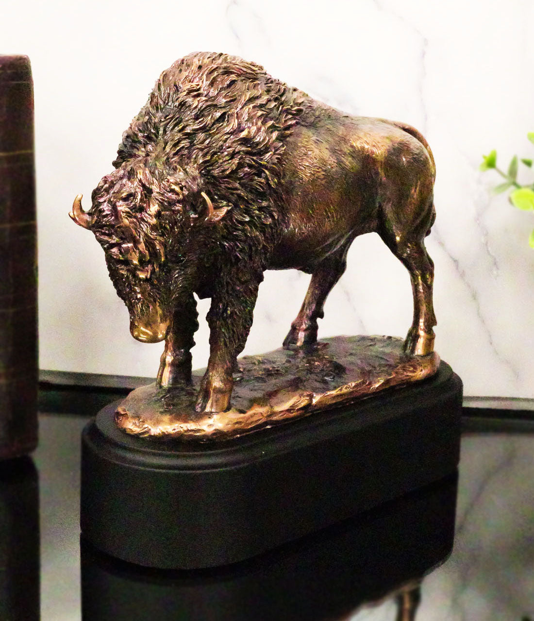 Ebros Gift Southwestern Plains Grazing American Bison Buffalo Figurine With Trophy base