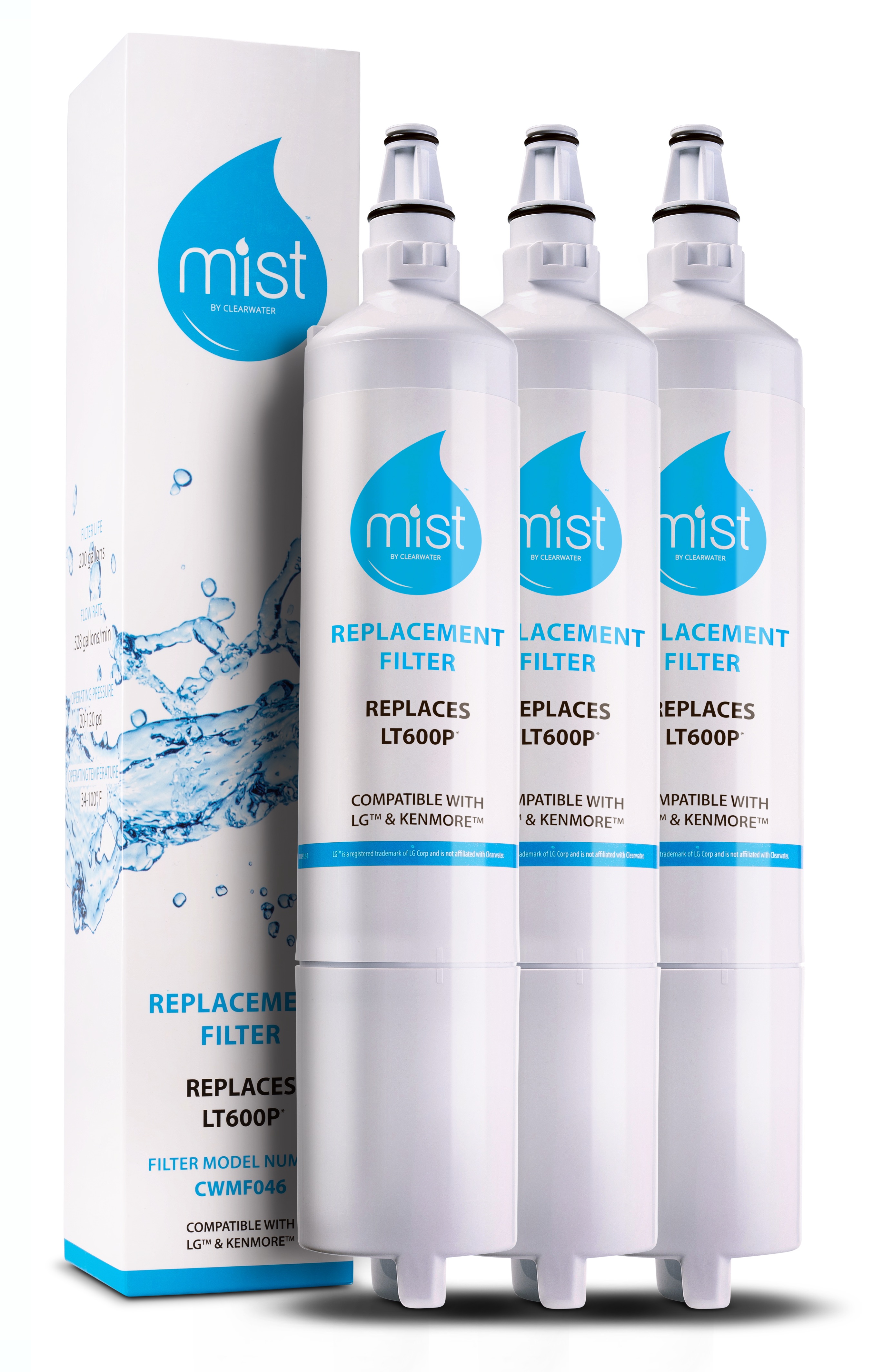 MIST LG 5231JA2006B Water Filter Replacement, Compatible With: 5231JA2006A, Kenmore 469990, LT600P, 3 Pack