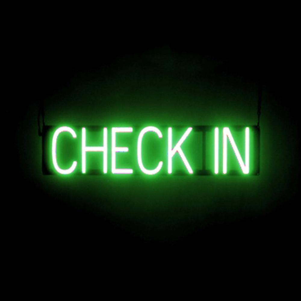 SpellBrite Ultra-Bright Check In Neon-LED Sign (Neon look, LED performance)
