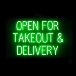 SpellBrite Ultra-Bright Open for Takeout & Delivery Neon-LED Sign (Neon look, LED performance)