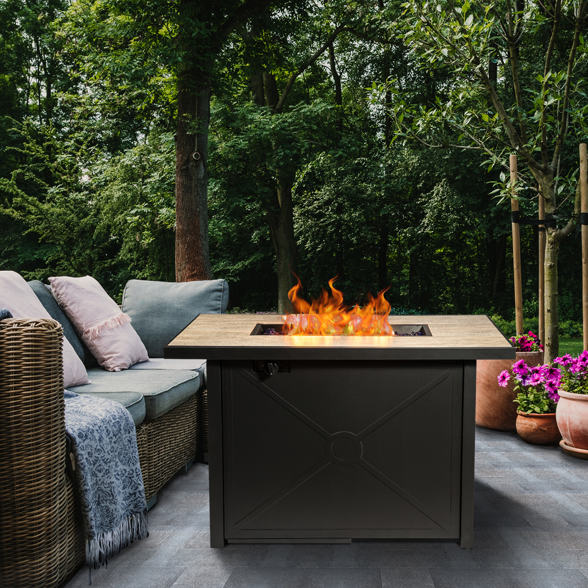 Peaktop Firepit Outdoor Gas Fire Pit Steel With Glass Rocks Cover Hf42191aa Peaktop Firepit Outdoor Gas Fire Pit, Outdoor Gas Fireplace With Glass Rocks