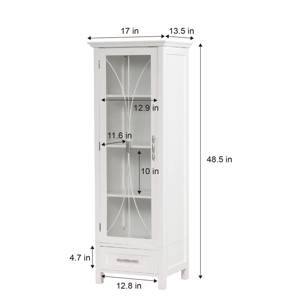 Teamson Home Wooden Bathroom Cabinet Standing Tall Storage White 7961