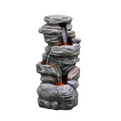 Teamson Home 3-Tier Outdoor Waterfall Water Fountain with LED Lights For Garden Patio Gray