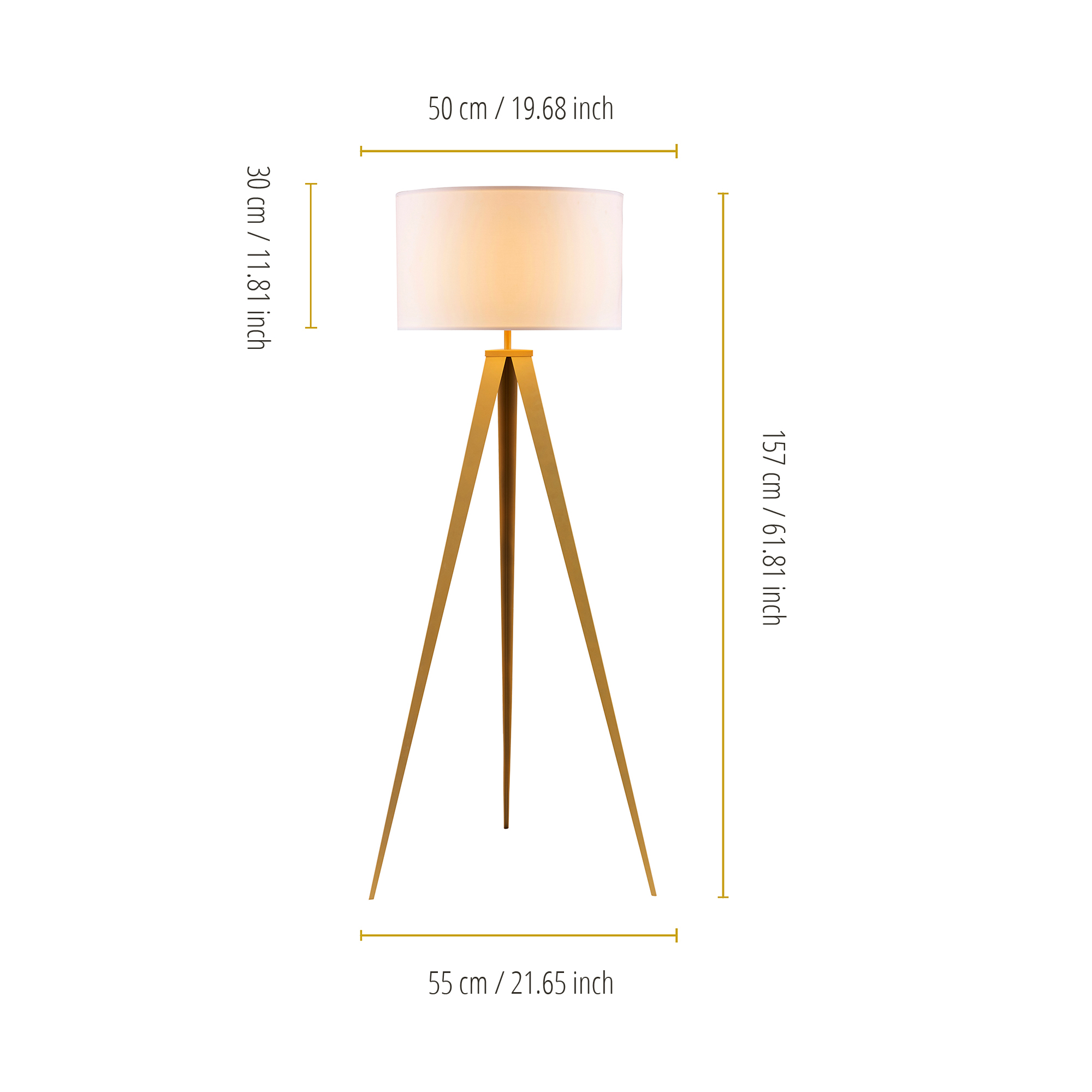 Teamson Home Tripod Floor Lamp Drum Shade Matte Gold/White Romanza VN-L00007WG