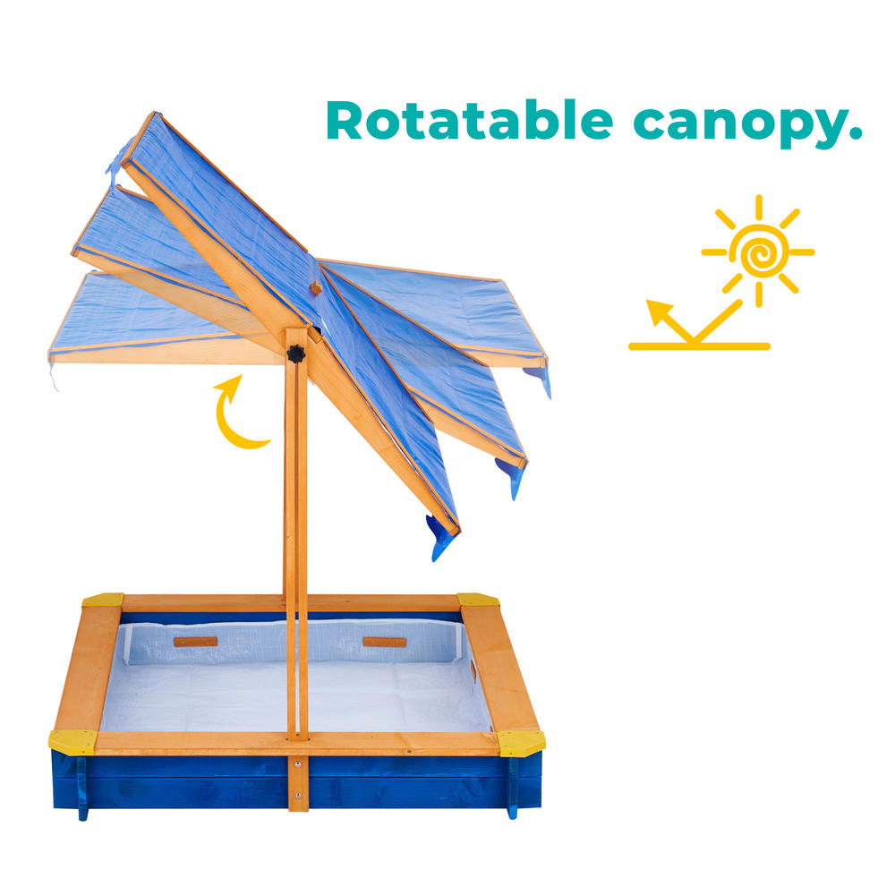 Teamson Kids Outdoor 46" x 46" Sand Box with Adjustable Canopy