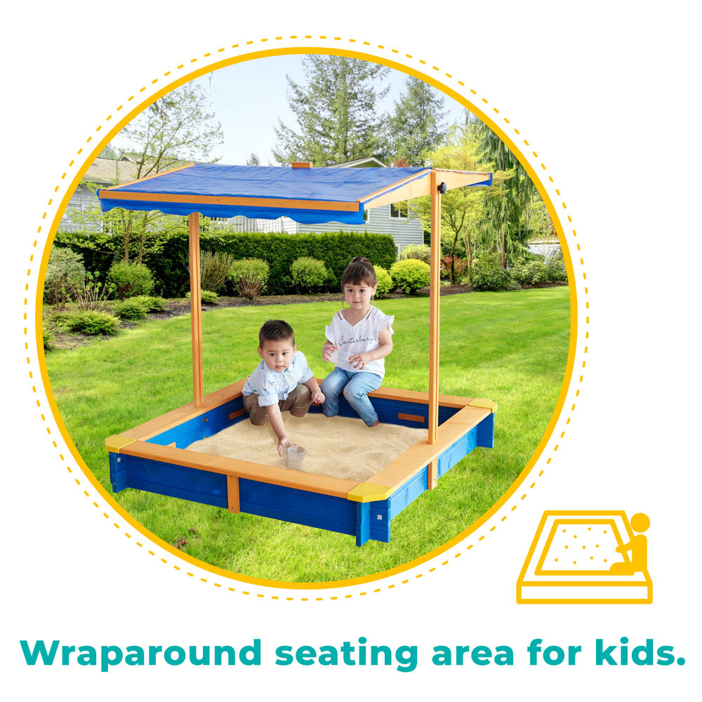 Teamson Kids Outdoor 46" x 46" Sand Box with Adjustable Canopy