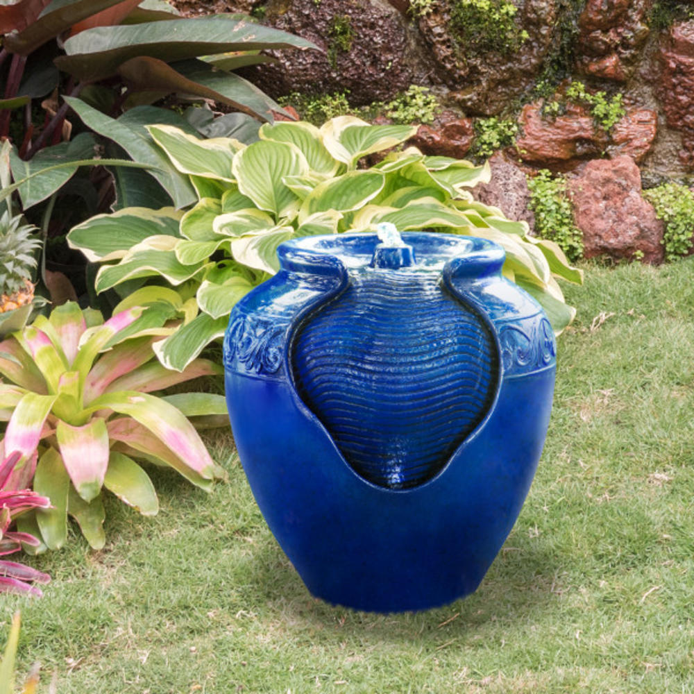 Teamson Home 16.93" Outdoor Glazed Pot Water Fountain