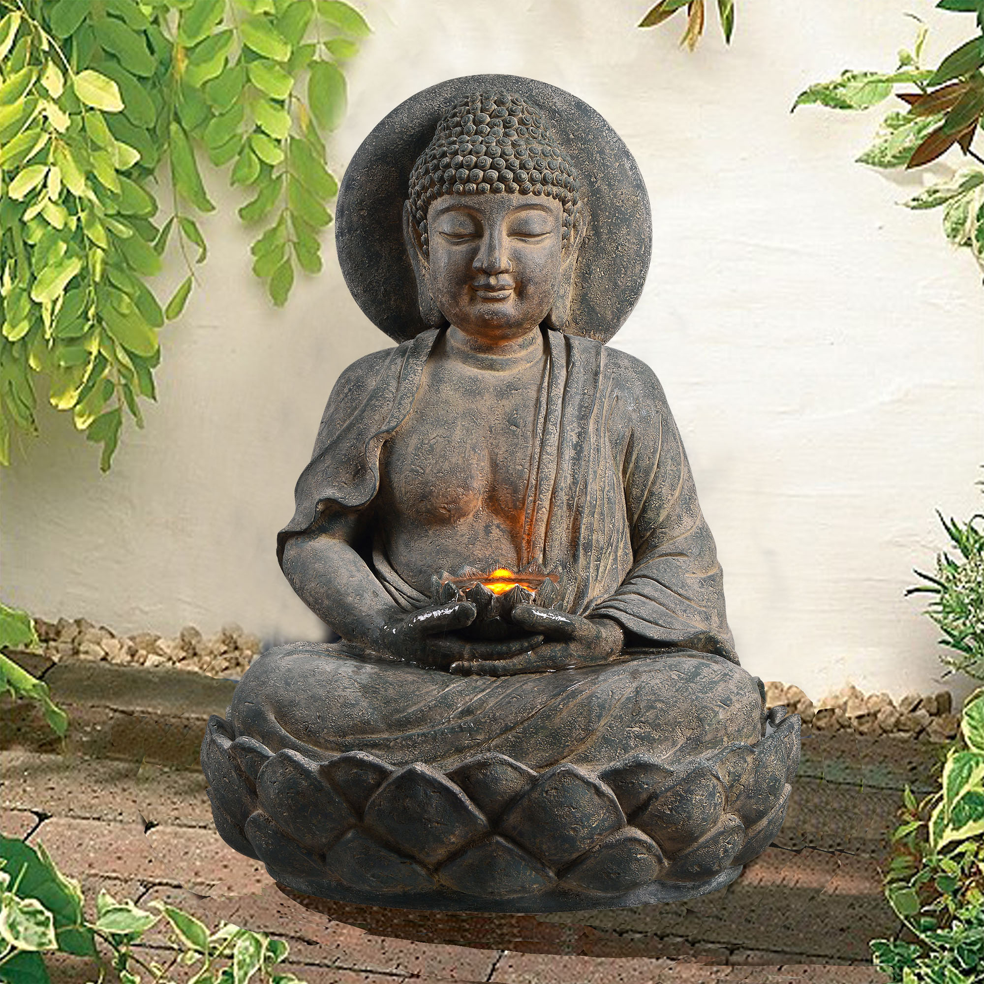 Teamson Home 28.35" Buddha Water Fountain with LED Lights