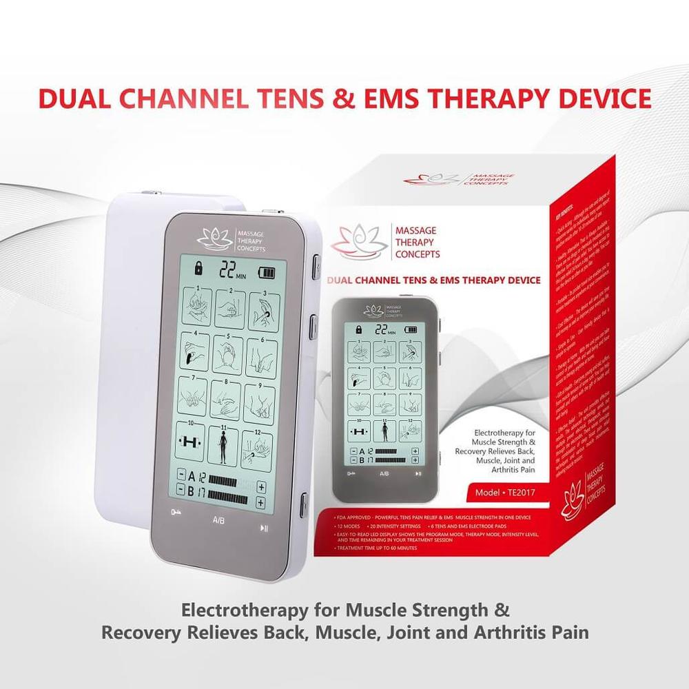 Massage Therapy Concepts Verve TENS Unit and EMS Muscle Stimulator | 2 Channels | 12 Modes