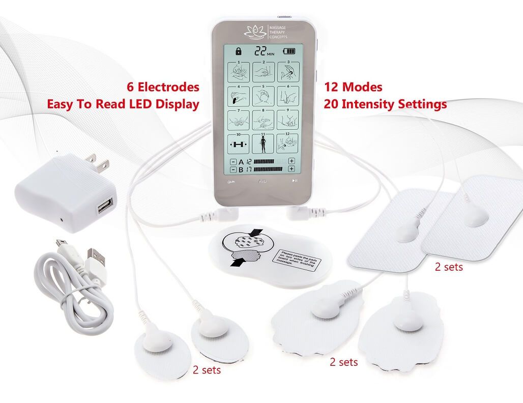 Massage Therapy Concepts Verve TENS Unit + 20 pc. Electrode Pads Combo Set