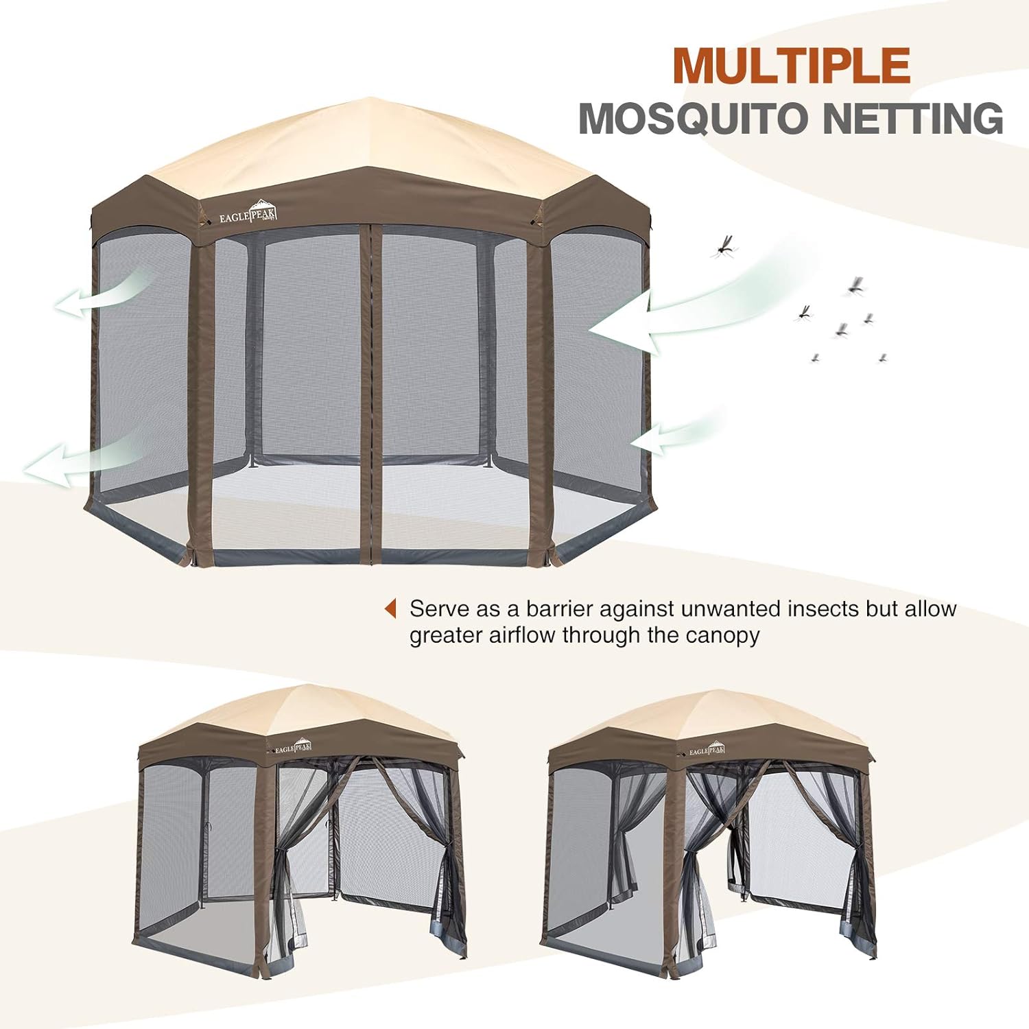 EAGLE PEAK Pop-Up Camping 6 Sided (6' x 6' x 6') Gazebo w/ Mosquito Netting Easy Center Push Canopy