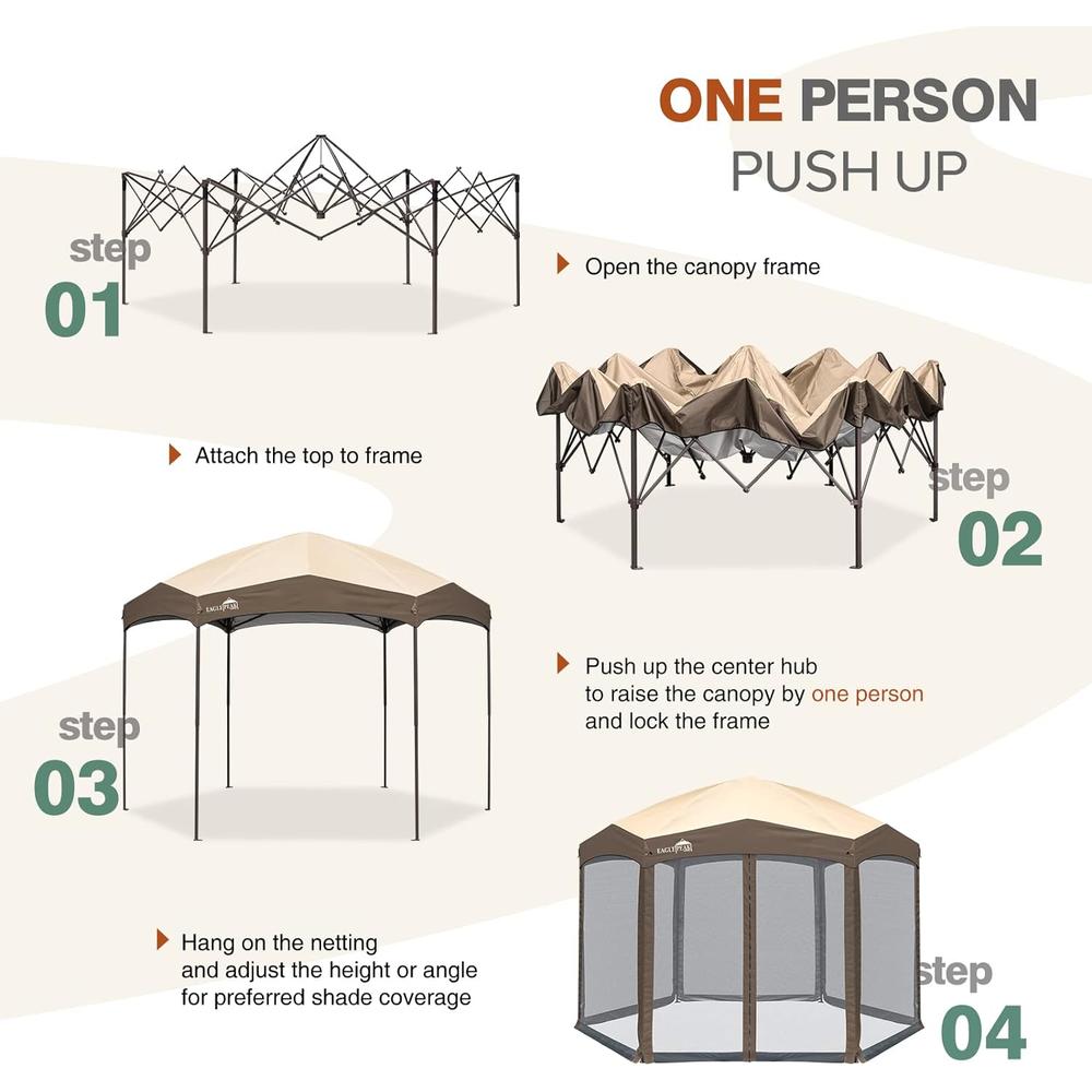 EAGLE PEAK Pop-Up Camping 6 Sided (6' x 6' x 6') Gazebo w/ Mosquito Netting Easy Center Push Canopy