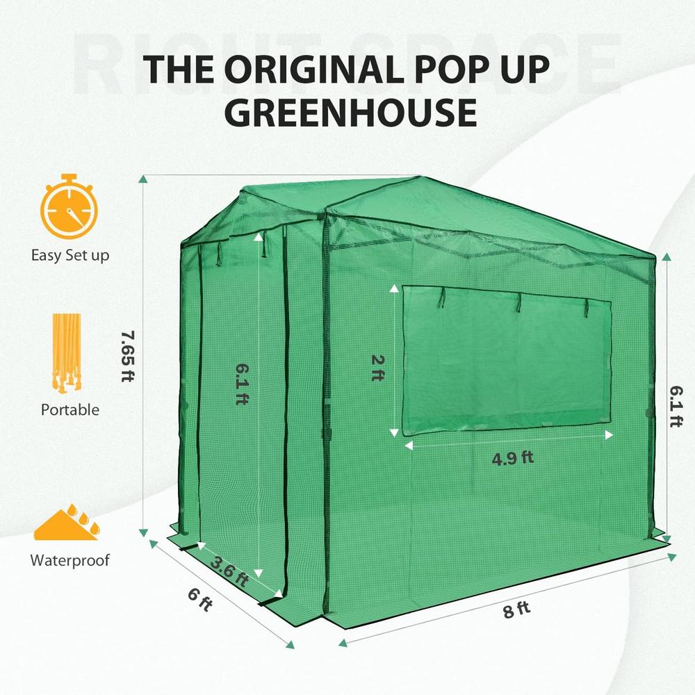 EAGLE PEAK 8'x6' Portable Walk-in Greenhouse Instant Pop-up Indoor Outdoor Plant Gardening Green House Canopy