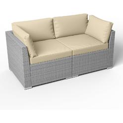 EAGLE PEAK 2 Piece Outdoor Wicker Loveseat, Outdoor Patio Sofa Set with Removable Cushions, Sectional Wicker Loveseat Sofa