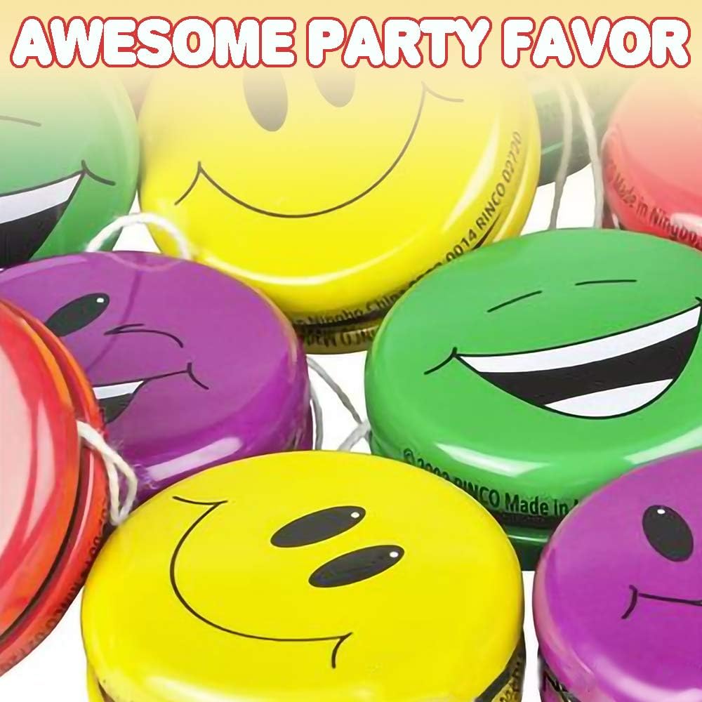 ArtCreativity Smile Face Yoyos for Kids, Pack of 12, Emoji Yo-Yo Toys in Assorted Designs