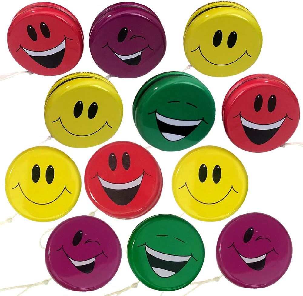ArtCreativity Smile Face Yoyos for Kids, Pack of 12, Emoji Yo-Yo Toys in Assorted Designs