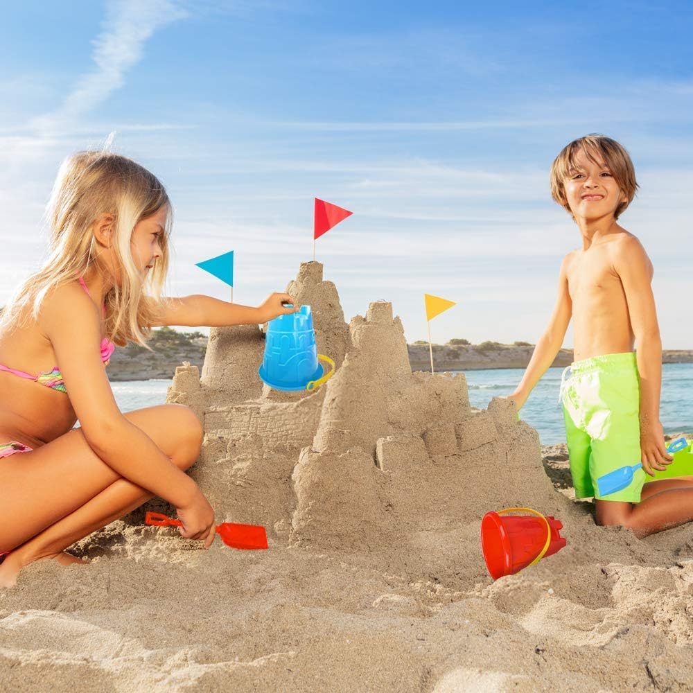 ArtCreativity 6 Inch Beach Sand Pail and Shovel Set - Includes 2 Sand Shovels and 2 Pail Buckets