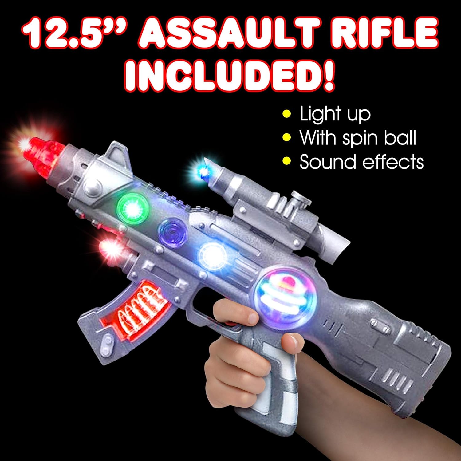 ArtCreativity Light Up Spin Ball Blaster Toy Gun, 12.5 Inch Rifle with Thrilling Multicolor LEDs and Sound Effects