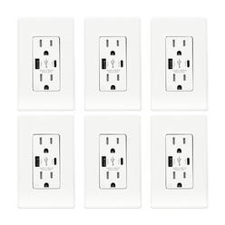 ELEGRP 25W 5 Amp Type C &Type A USB Wall Outlet, Smart Chip High Speed, UL Listed, Screwless Wall Plate Included(6 Pack, White)