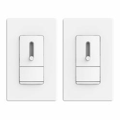 elegrp Slide Dimmer Switch, Single Pole or 3-Way, Screwless Wall Plate Included, UL Listed (2 Pack, White) 