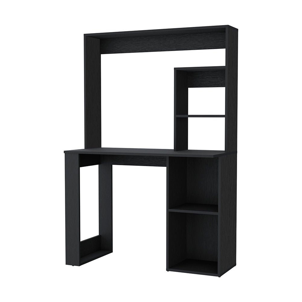 FM FURNITURE Carroll Computer Desk with Hutch and Storage Shelves, Black