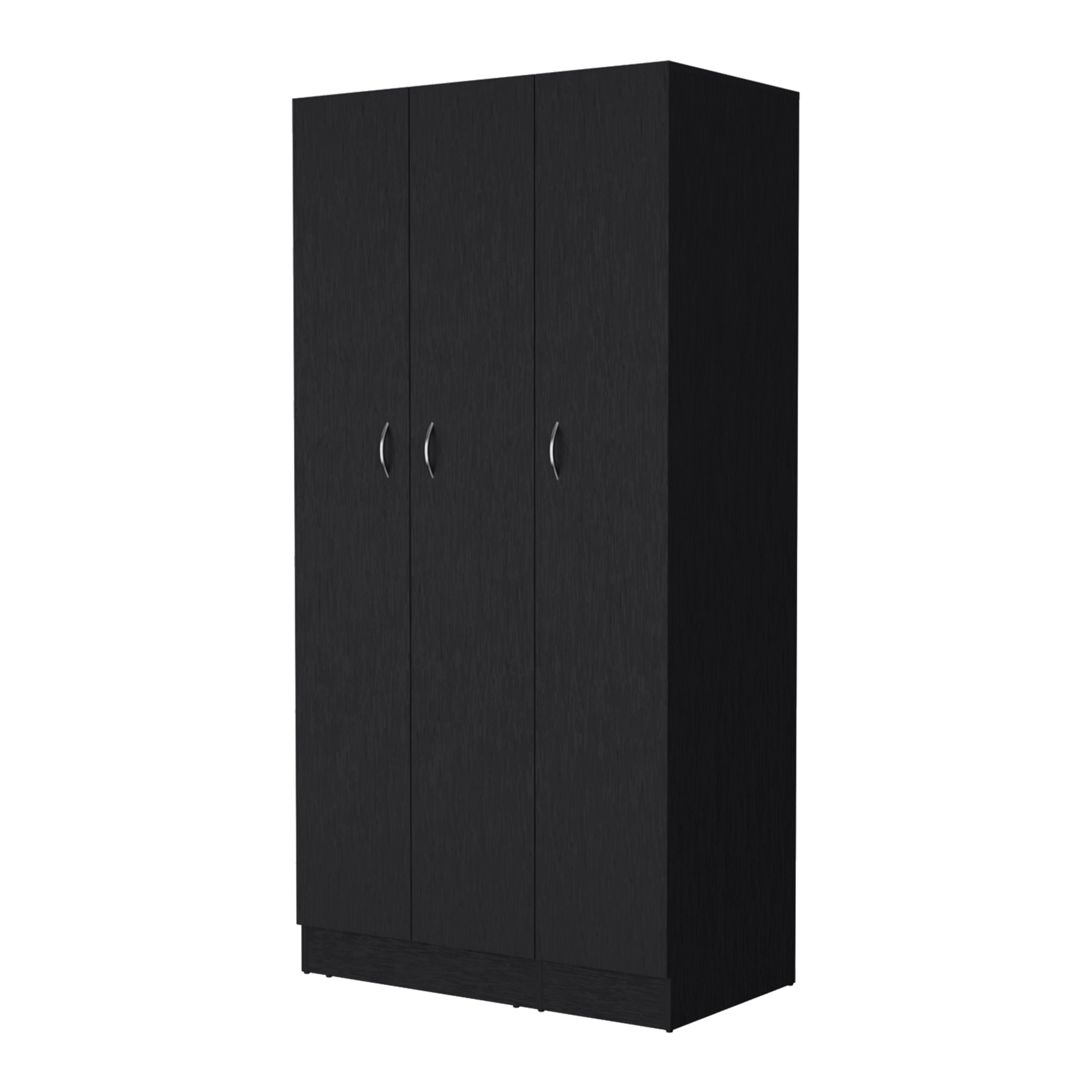 FM FURNITURE Casper Wardrobe with 2-Drawers, Hanging Rod and 3-Doors, Black