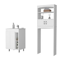 FM Furniture Cameron 2 Piece Bathroom Set, Palmer 24" Free Standing Vanity cabinet + Hayward Over The Toilet Cabinet, White