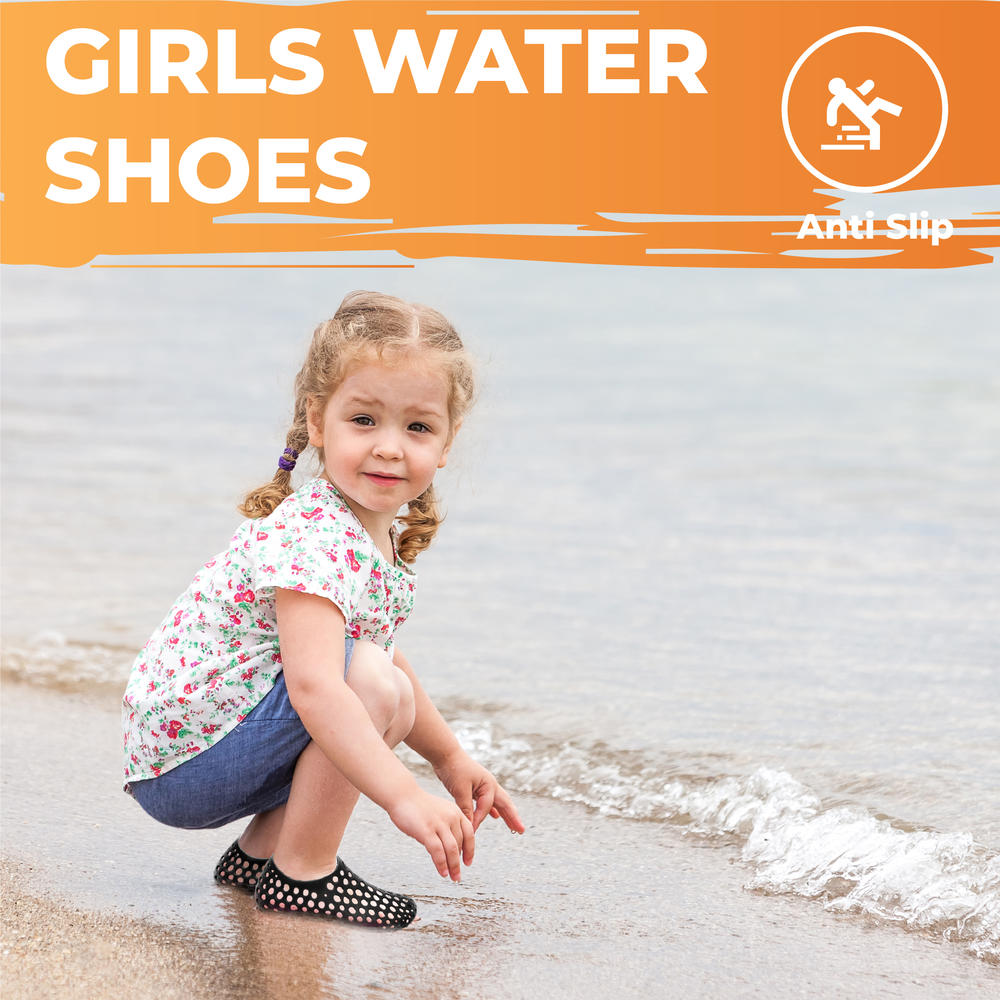 JEFFRICO Girls Water Shoes Anti Slip Kids Water Shoes Outdoor Beach Swim Surf Pool