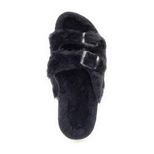 Faux fur online double strap sandals