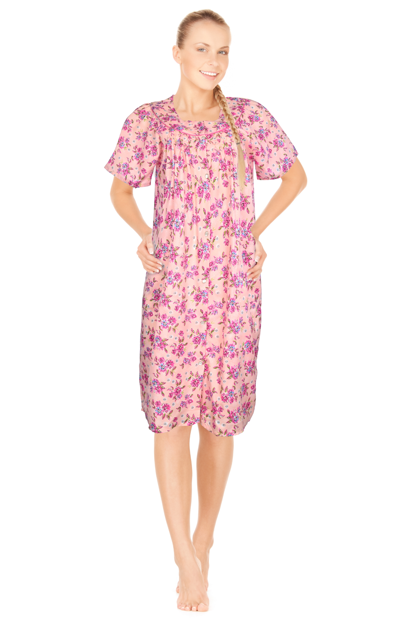 JEFFRICO Womens Dusters For Women Snap Front Housecoat Lounger Duster House  Dress Short Sleeve Nightgowns Pajamas Robe