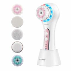 AVVANES Facial Cleansing Brush,Rechargeable IPX7 Waterproof with 5 Brush Heads for Exfoliating, Massaging and Deep Cleansing Pink