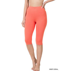 Zenana Premium Cotton Capri Knee Length Leggings Multiple Solid Colors Womens Sizes (S-XL) Womens Plus Sizes (1X-3X)