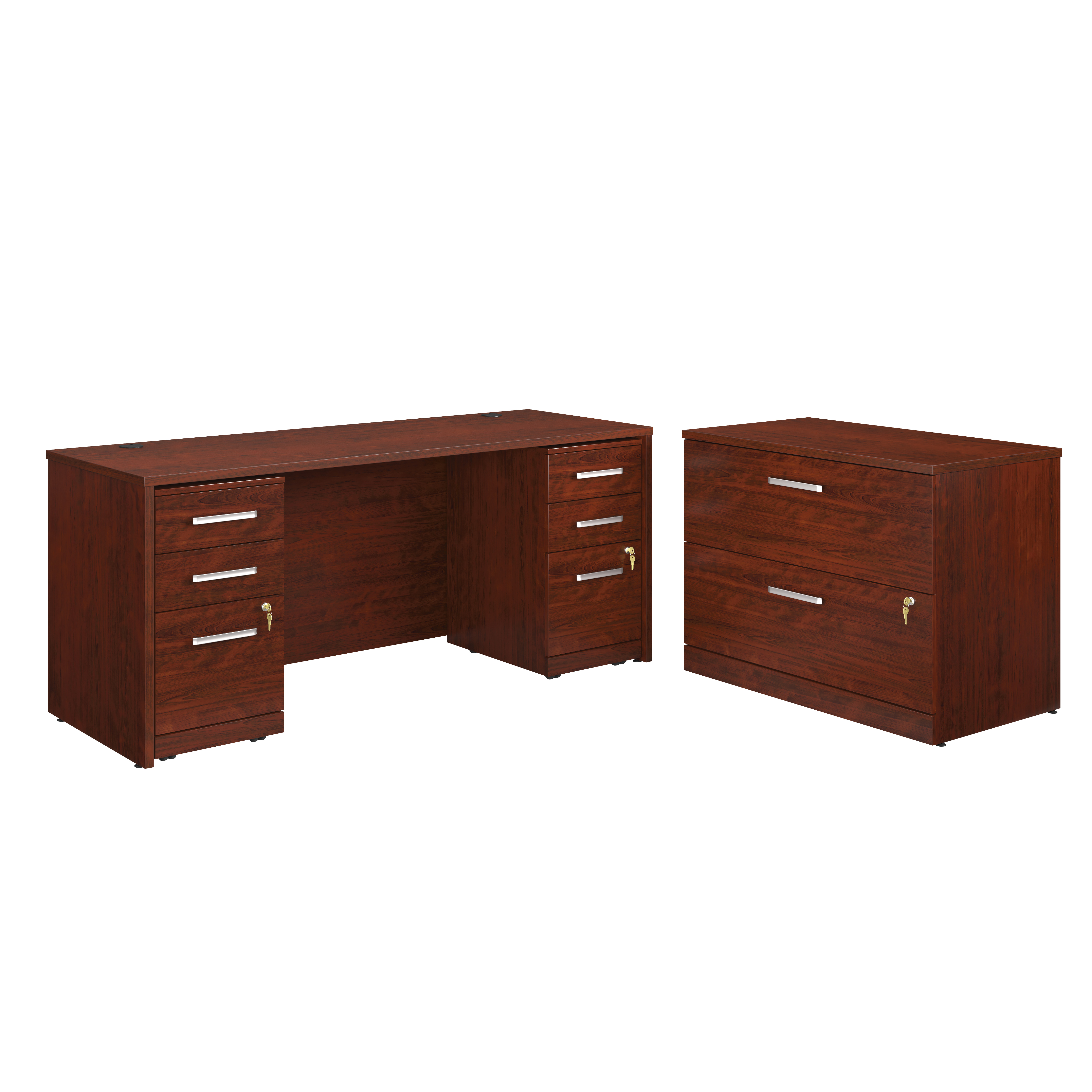 Sauder Affirm™ Commercial 72"x24" 3-Drawer 2-File Double Pedistal Desk with Lateral File Cabinet, Classic Cherry® finish (# 430199)