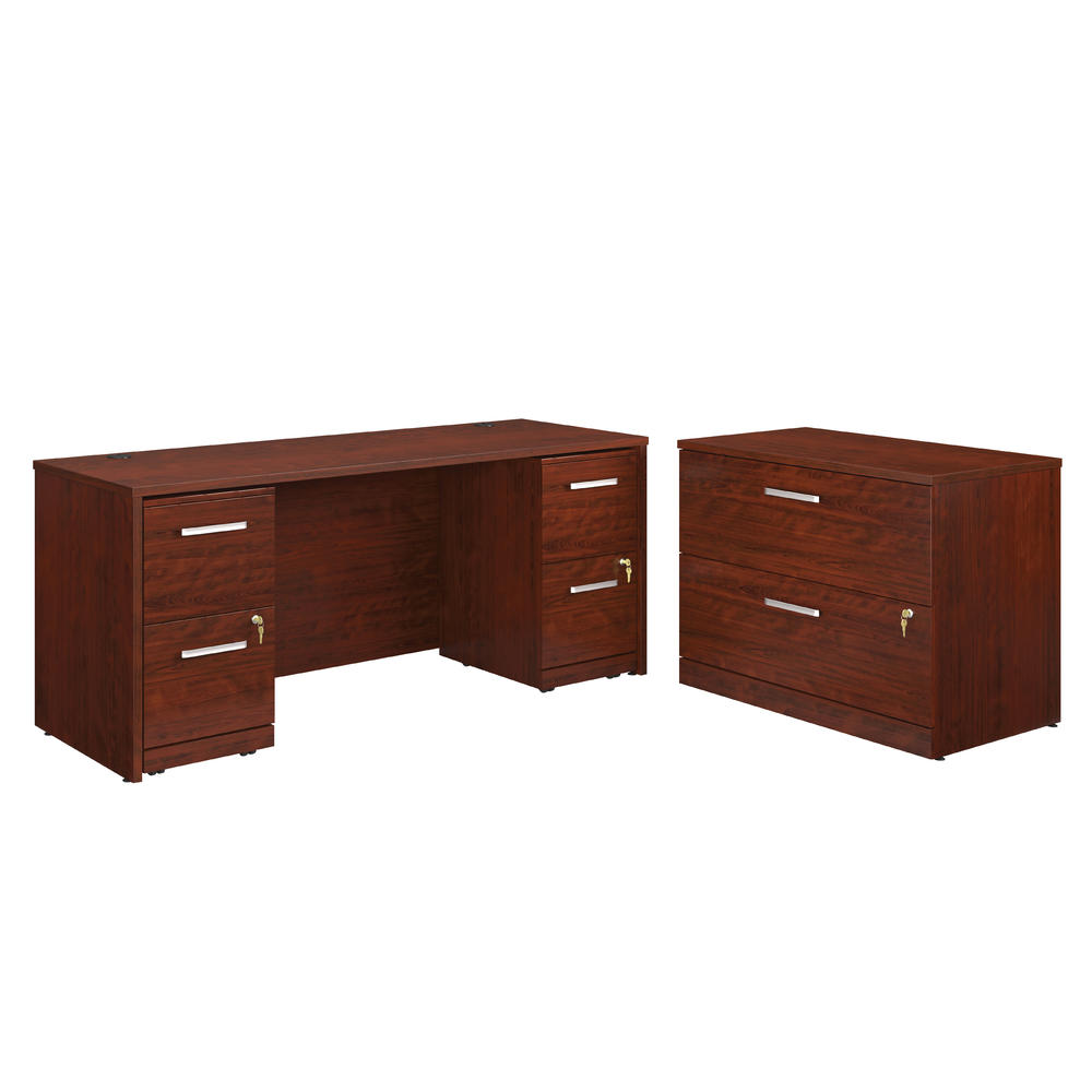 Sauder Affirm™ Commercial 72"x24" 2-Drawer 4-File Double Pedistal Desk with Lateral File Cabinet, Classic Cherry® finish (# 430202)