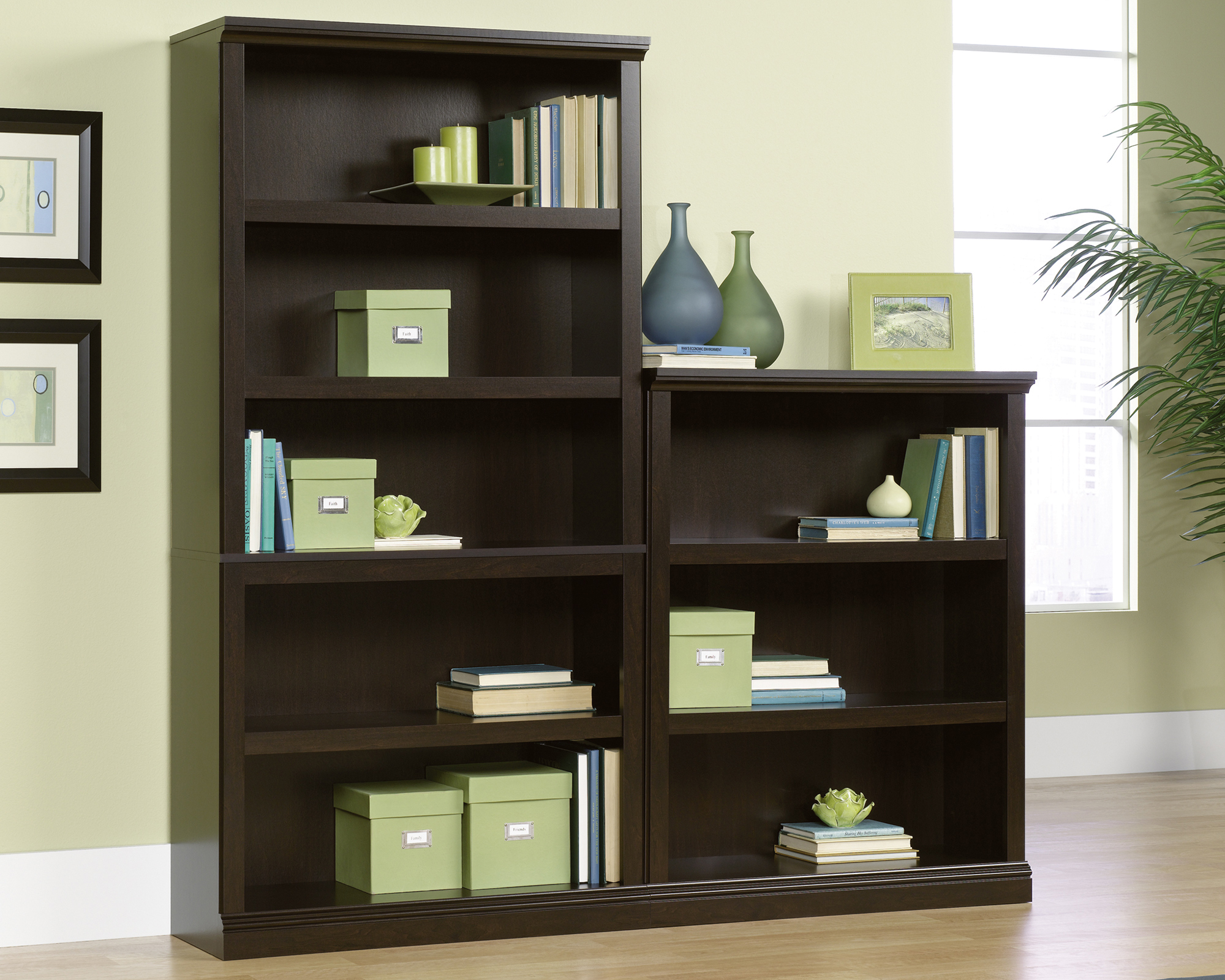 Sauder Select 5 Shelf Split Bookcase, Jamocha Wood® finish (# 410375)
