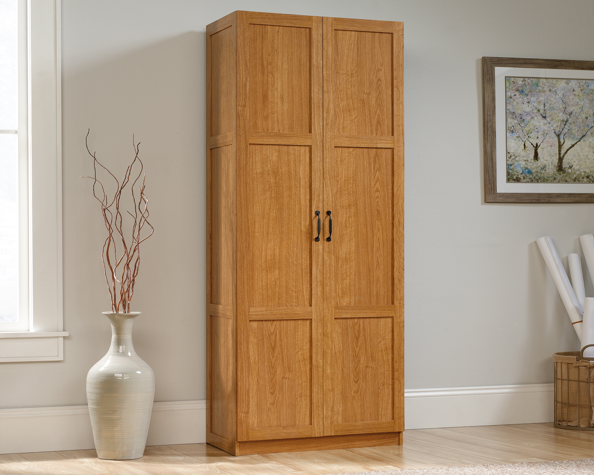 Sauder Select Storage Cabinet, Highland Oak finish (# 419188)