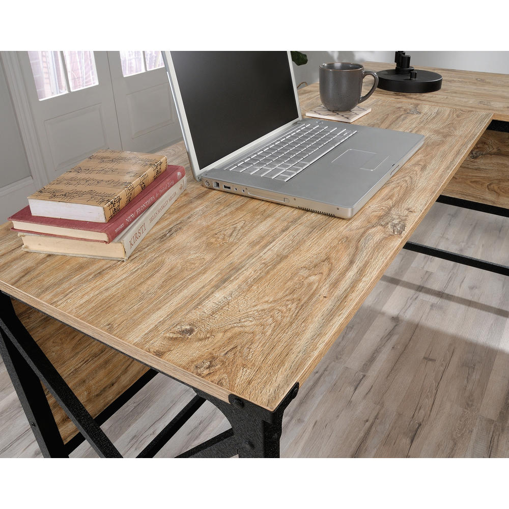 Sauder Steel River® L-Shaped Desk, Milled Mesquite™ finish (# 425908)