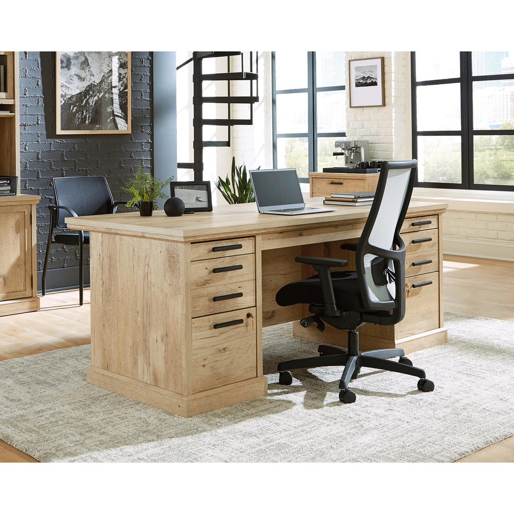 Sauder Mason Peak™ 72"Double Pedestal Executive Desk, Prime Oak™ finish (# 427806)