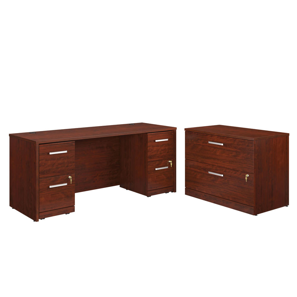 Sauder Affirm™ Commercial 72"x24" 2-Drawer 4-File Double Pedistal Desk with Lateral File Cabinet, Classic Cherry® finish (# 430202)