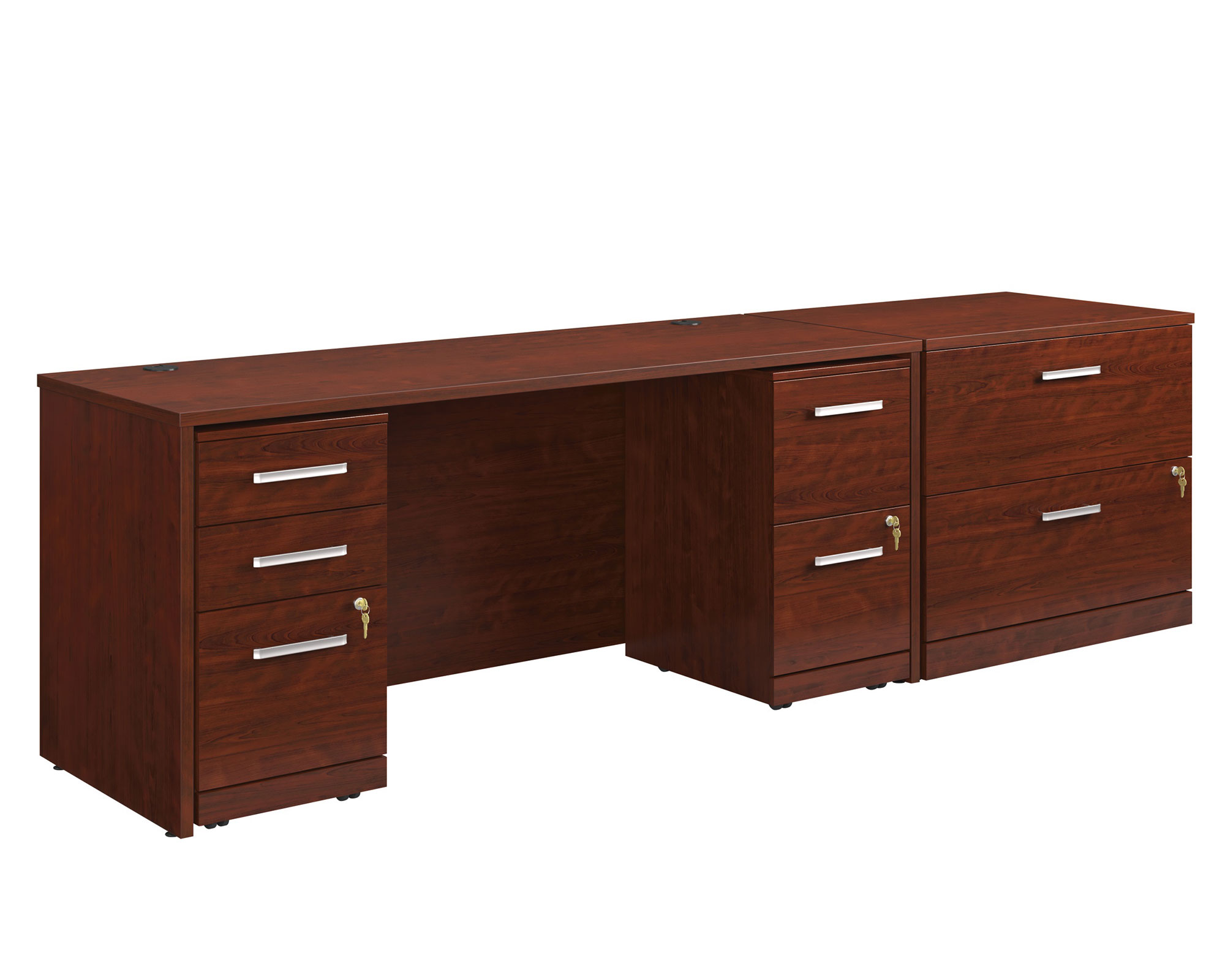 Sauder Affirm™ Commercial 72"x24" 3-File Double Pedistal Desk with Lateral File Cabinet, Classic Cherry® finish (# 430204)