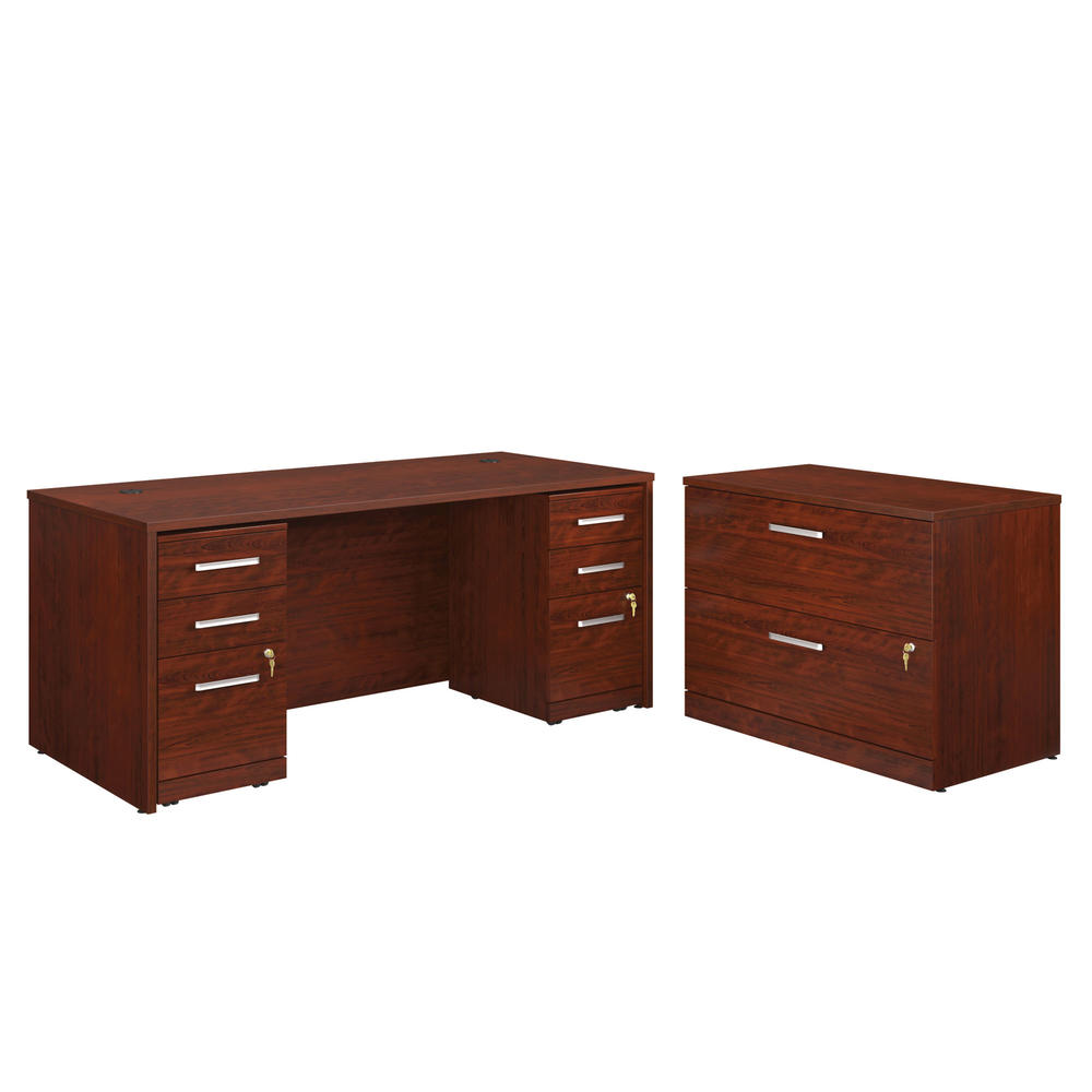 Sauder Affirm™ Commercial 72"x30" Executive 3-Drawer 2-File Double Pedistal Desk with Lateral File, Classic Cherry® finish (# 430207)