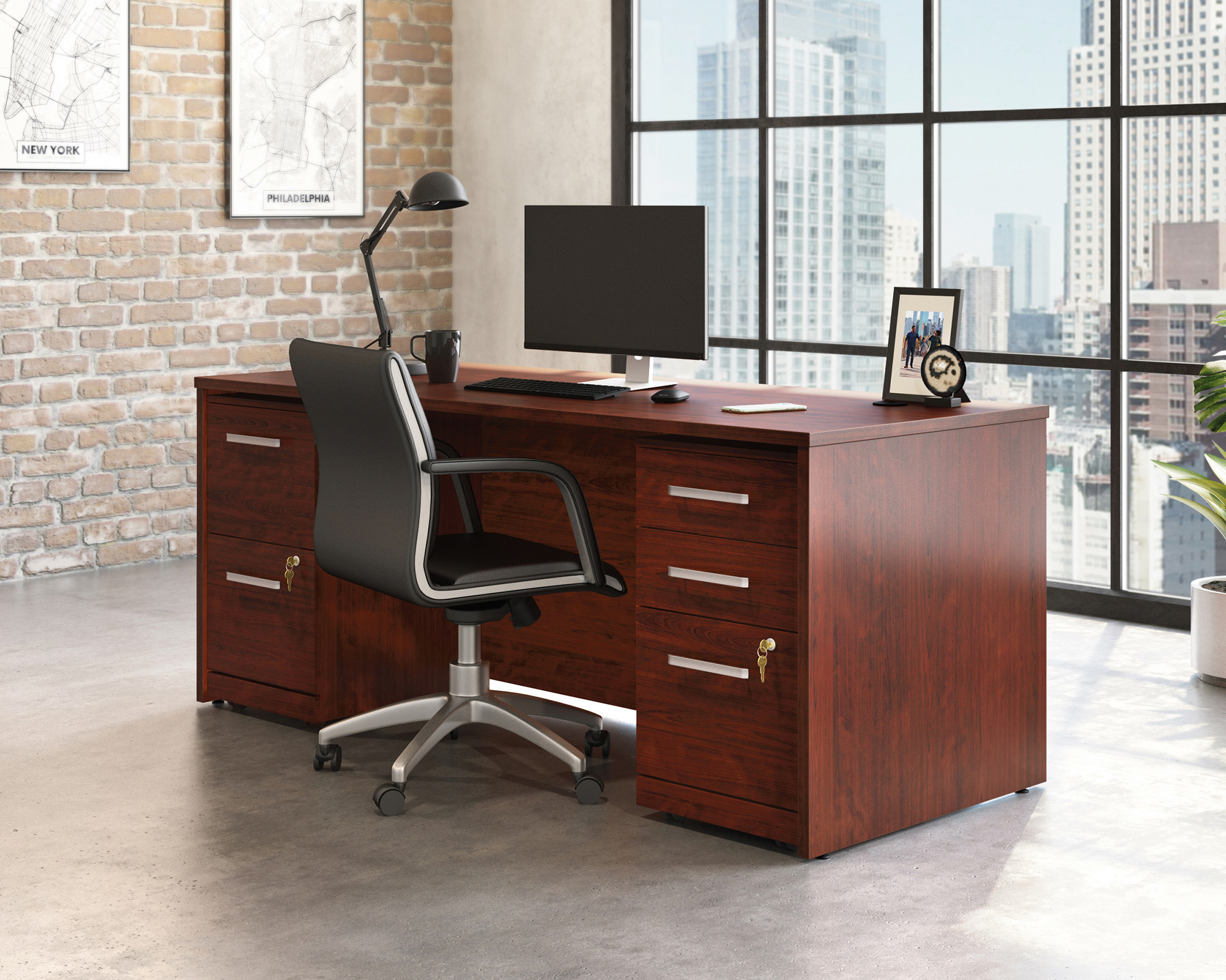 Sauder Affirm™ Commercial 72"x30" Executive 3-File Double Pedistal Desk, Classic Cherry® finish (# 430211)