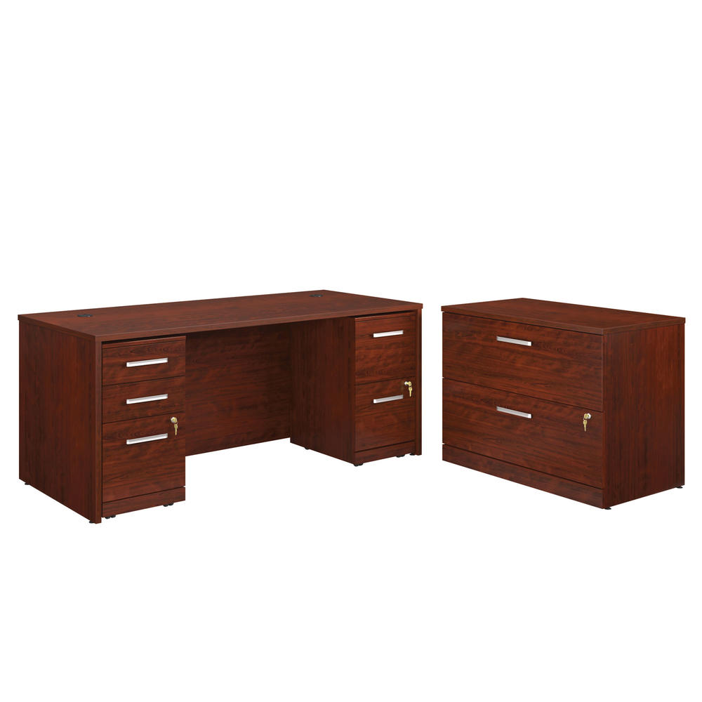 Sauder Affirm™ Commercial 72"x30" Executive 3-File Double Pedistal Desk with Lateral File Cabinet, Classic Cherry® finish (# 430212)