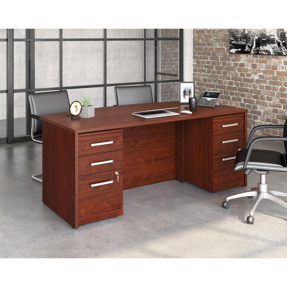 Sauder Affirm™ Commercial 72"x36" Executive Bowfront 3-Drawer 2-File Double Pedistal Desk, Classic Cherry® finish (# 430214)